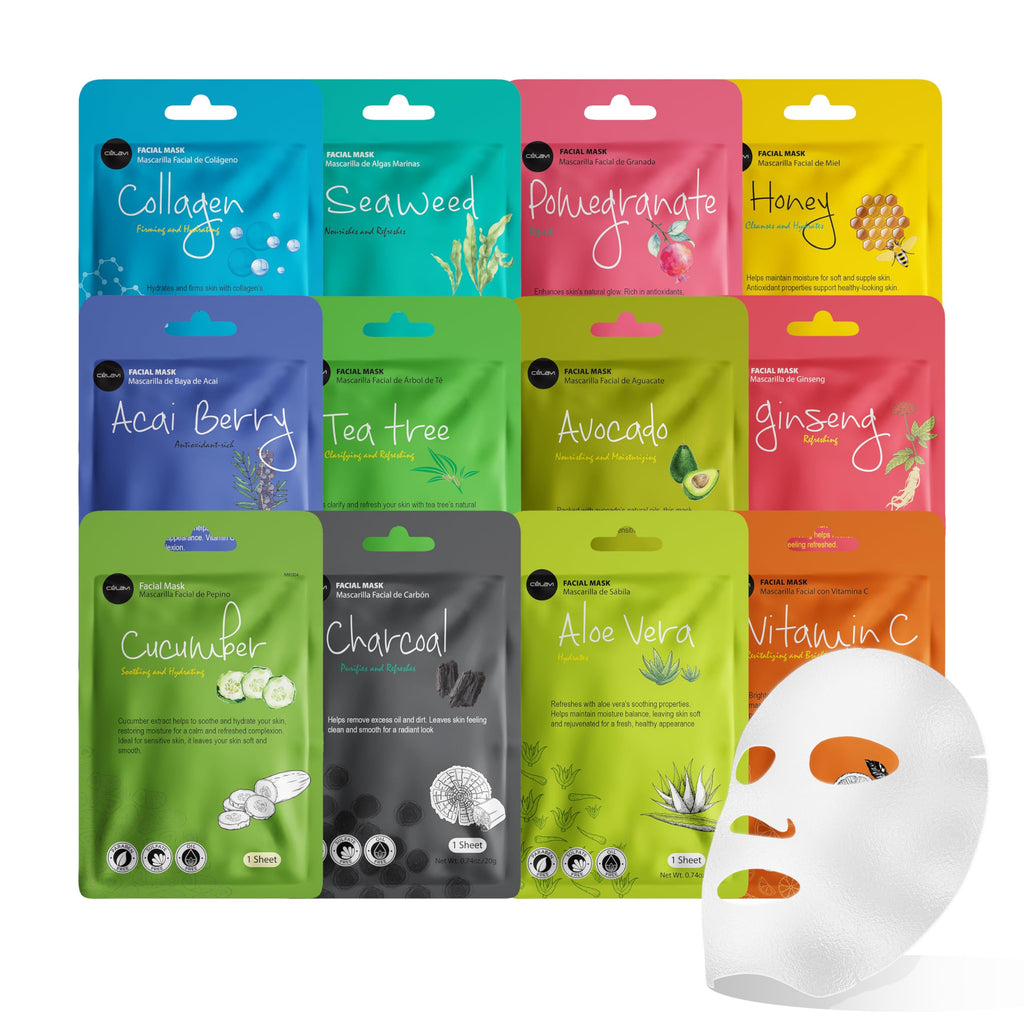 Buy now Celavi Essence Facial Sheet Face Mask Variety Set Classic Authentic Korean Moisturizing Skincare (12-Packs) at indiglob india