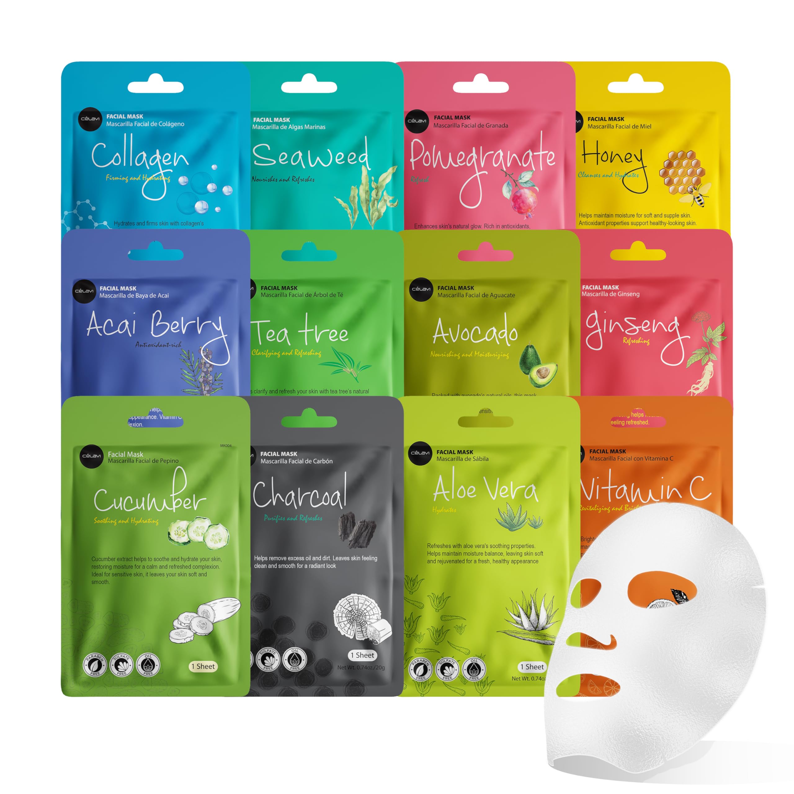 Buy now Celavi Essence Facial Sheet Face Mask Variety Set Classic Authentic Korean Moisturizing Skincare (12-Packs) at indiglob india