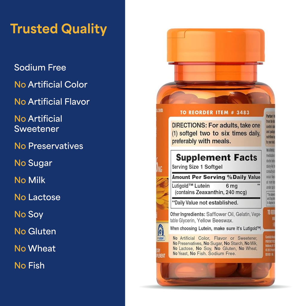 Puritan's Pride Premium Lutigold™ Lutein Carotenoid 6mg with Zeaxanthin