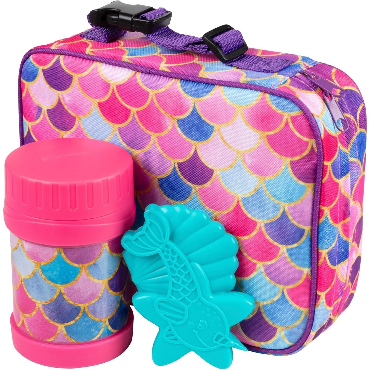 Buy now Bentology Kids Lunch Bag Set w Matching Reusable Food Jar & Hard Ice Pack- Unicorn- Insulated Tote, Stainless Steel thermos & Freezer Pack to Keeps Food Fresh for Hours- Back to School Lunch Box Kits Mermaid at indiglob india
