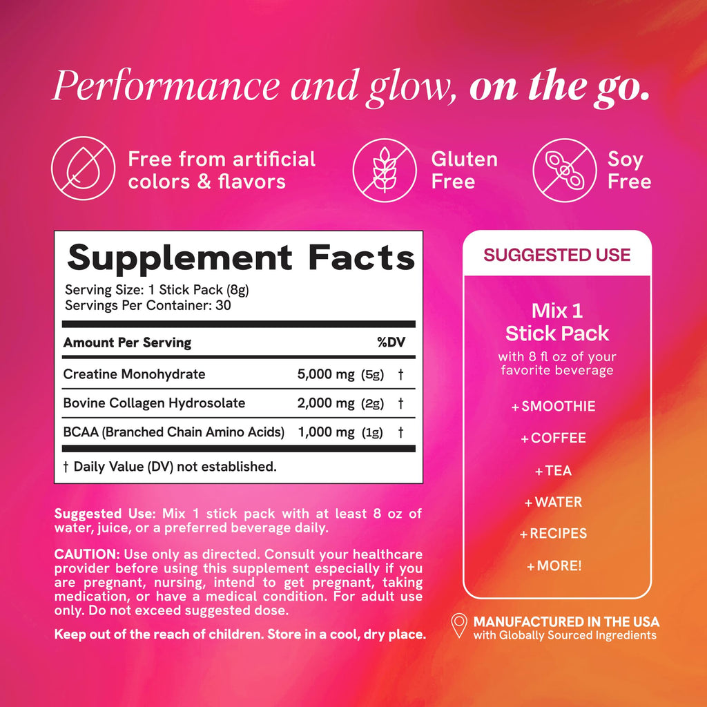 Creatine for Women with Collagen Peptides, Stick Packs, Strength Support