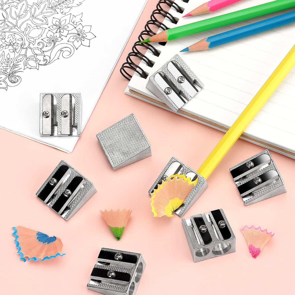 Tamaki 8 Pack Handheld Metal Pencil Sharpener with 2 Holes