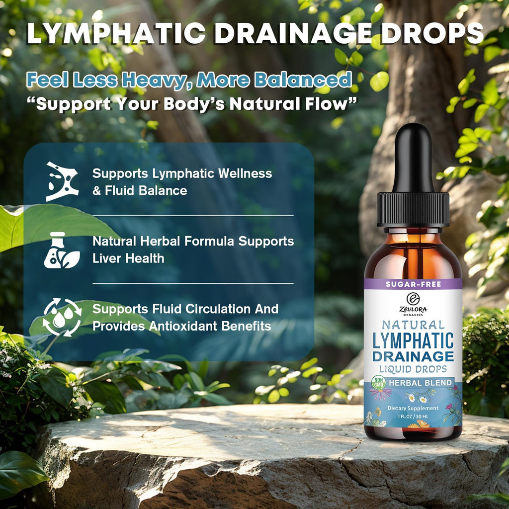 Lymphatic Drainage Support Drops – Advanced 11-in-1 Herbal Extract Formula with Echinacea, Dandelion, Elderberry & Milk Thistle – Multi-Herb Liquid for Fluid Balance & Healthy Circulation – 1 Fl Oz
