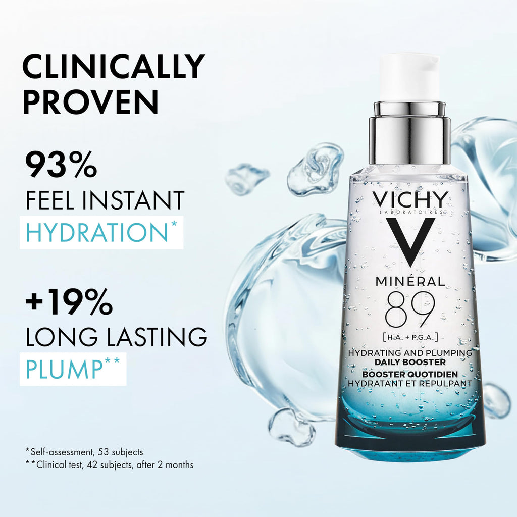Vichy Mineral 89 Booster, Pure Hyaluronic Acid Serum for Face with Polyglutamic Acid for Skin Barrier Repair, Plumps & Hydrates, Lightweight Hydrating Serum, Oil-Free, Non-Sticky