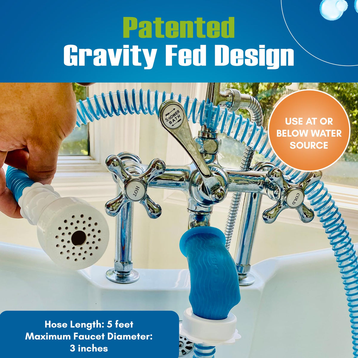 Rinseroo Slip-On Bathtub Faucet Sprayer Attachment, 5 Foot Hose