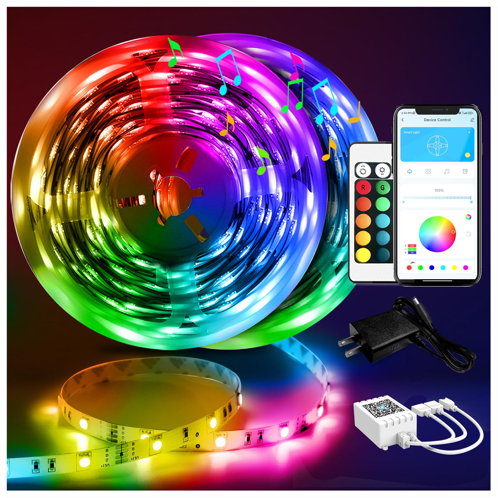 Buy now DAYBETTER Led Strip Lights 100 ft Smart with App Remote Control, 5050 RGB for Bedroom, Living Room, Home Decoration, Music Sync Color Changing for Room Party(2 Rolls of 50 ft) Multicolor 100FT at indiglob india