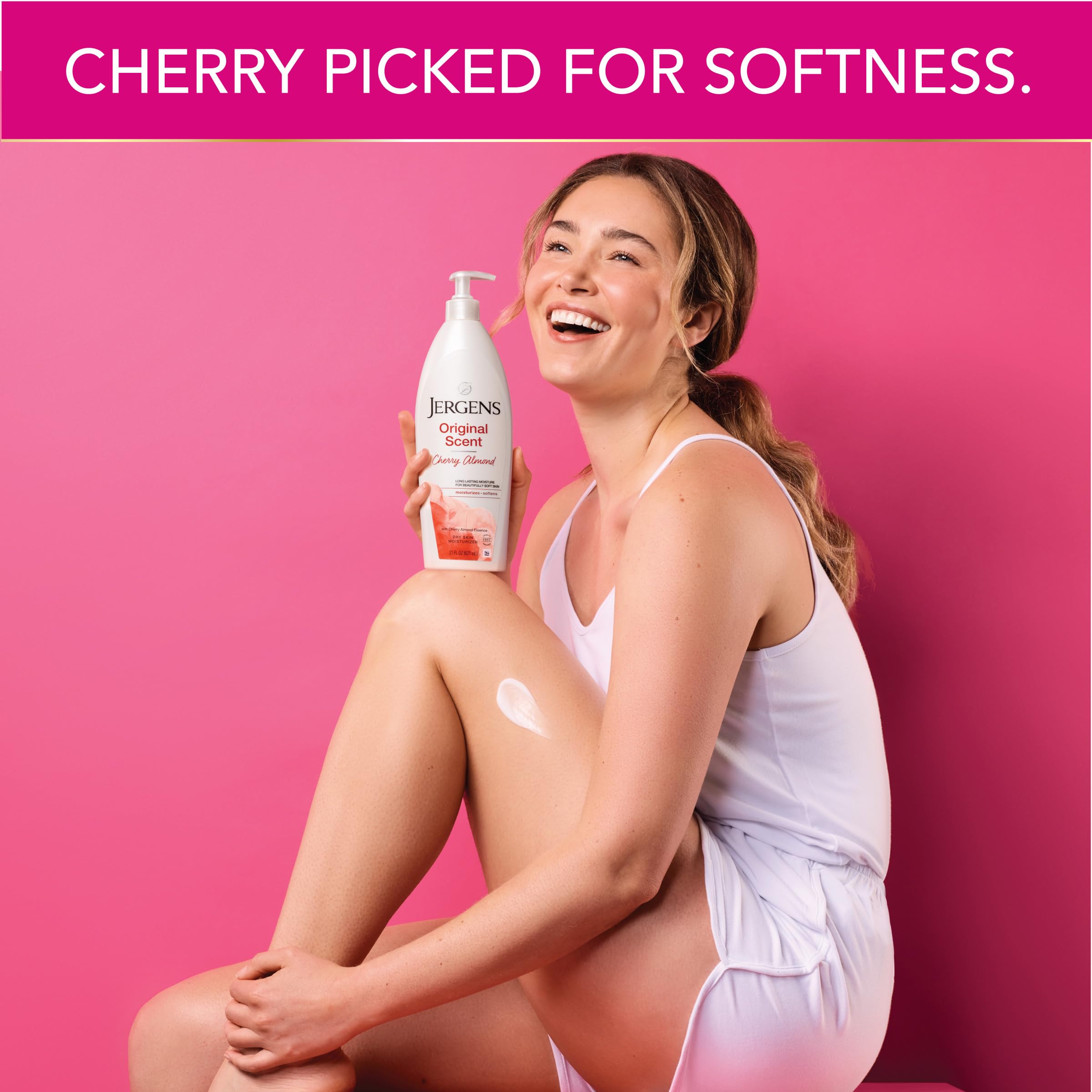 Jergens Cherry Almond Hand & Body Lotion, Dry Skin, 32 fl oz | Fast-Absorbing Moisturizer, Vitamins E, C & B5, Softens Dry Skin, Dermatologist Tested, Cherry Almond Scent