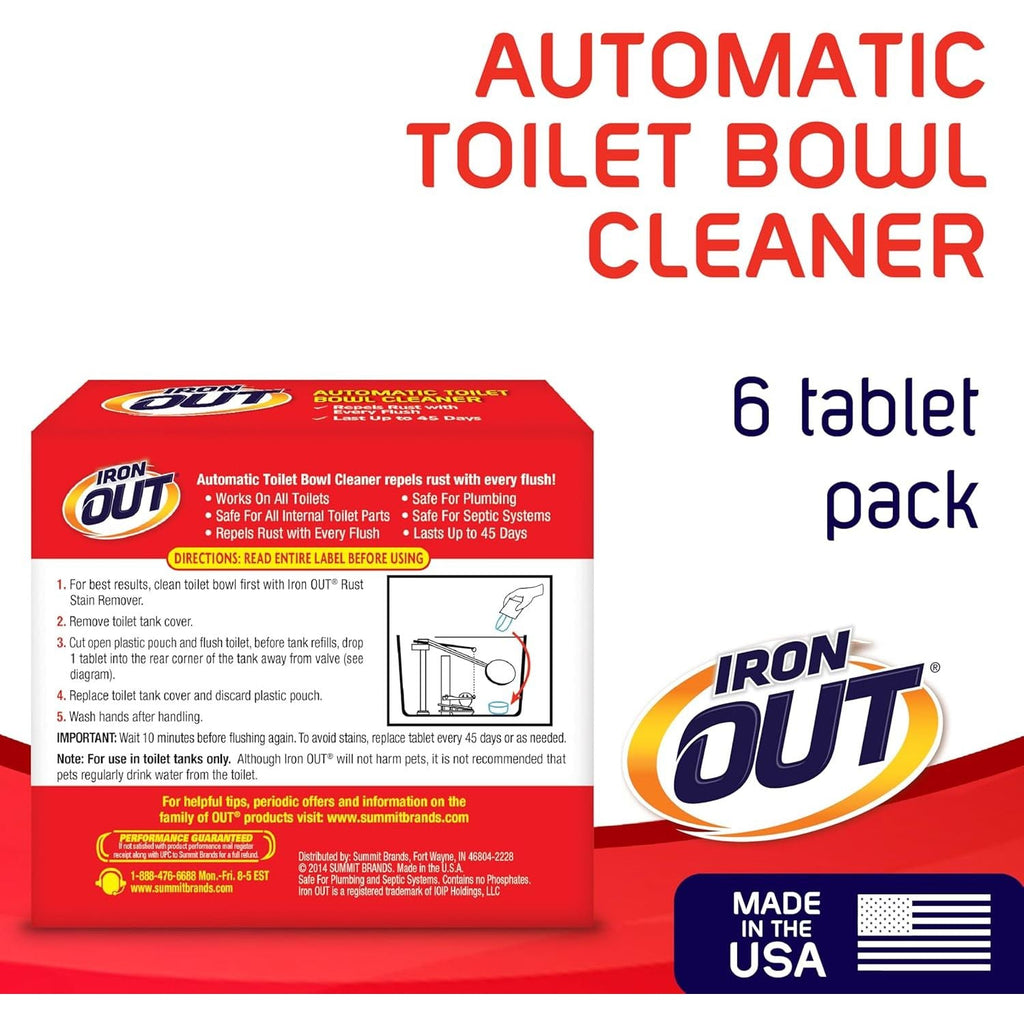 Buy now Iron OUT Automatic Toilet Bowl Cleaner Tablets, Helps Remove and Prevent Rust Stains with Every Flush, Lasts up to 45 Days, Made in the USA, 6 Tablets at indiglob india