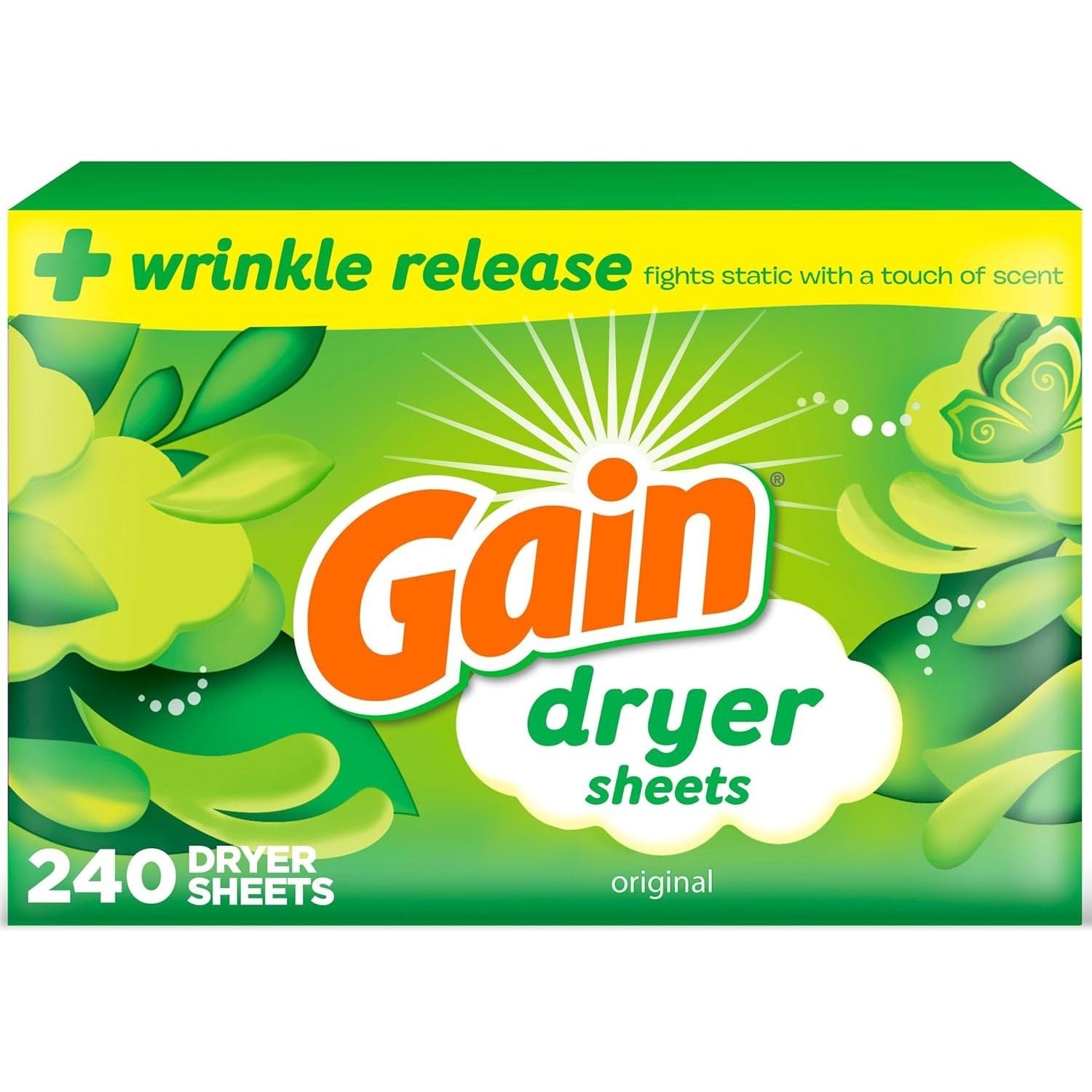 Buy now Gain Dryer Sheets Plus Wrinkle Release, Original Scent, 240 Count, Fights Static With a Touch of Scent, Laundry Sheets 240 Count (Pack of 1) at indiglob india