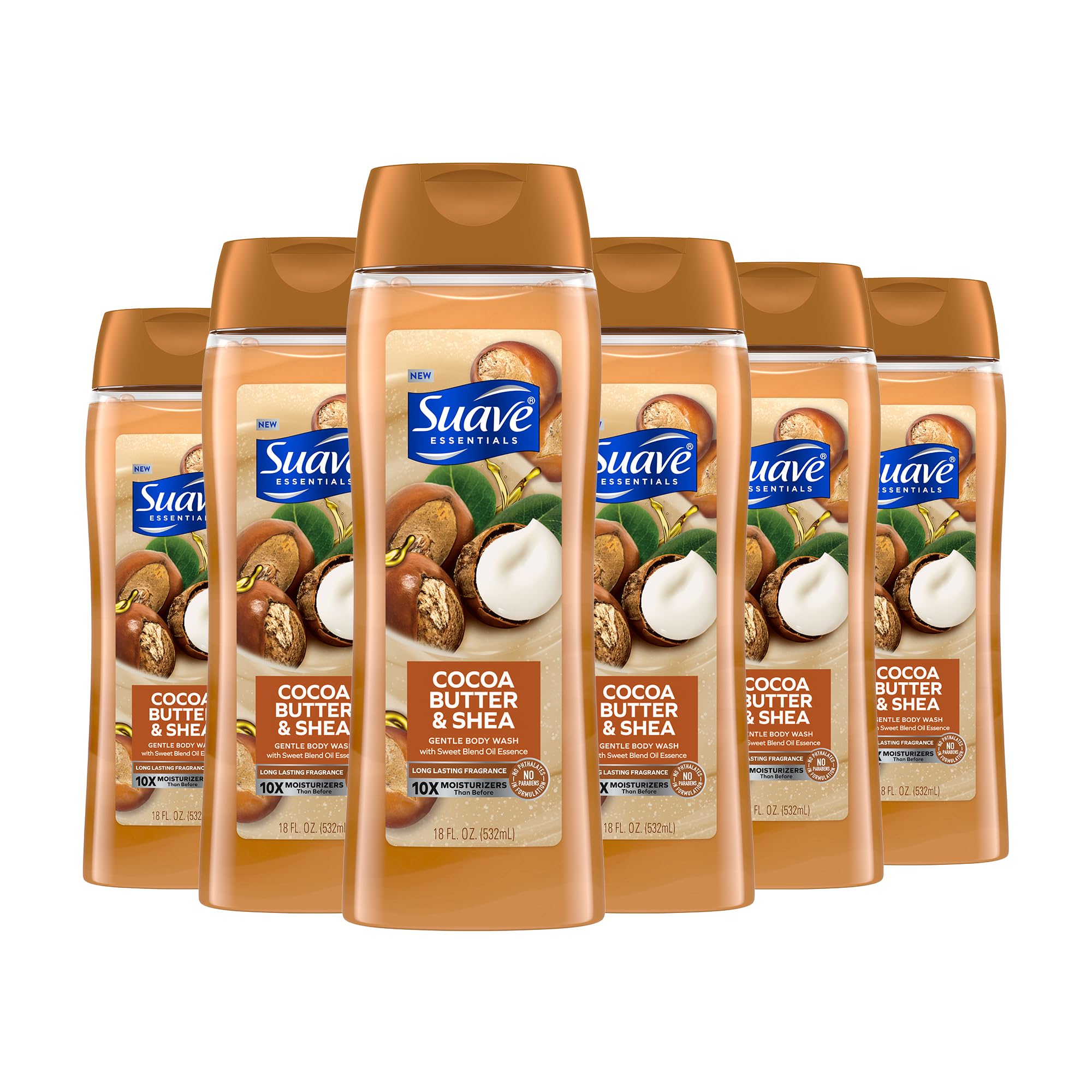 Suave Moisturizing Body Wash, Cocoa Butter and Shea with Vitamin E Extract, No Parabens, No Phtahaltes, 18 Oz (Pack of 12)