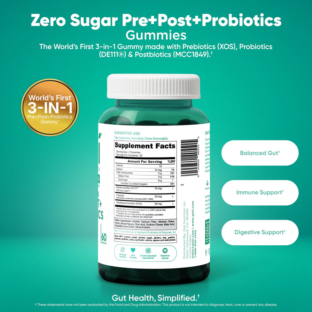 Goli Zero Sugar Trio - World's First 3-in-1 Pre, Post, Probiotic, Apple Cider Vinegar with Vitamin B12 and Probiotics, Ashwagandha & L-Theanine, Vitamin D Gummies, 90 Count (3-Bottle Set)