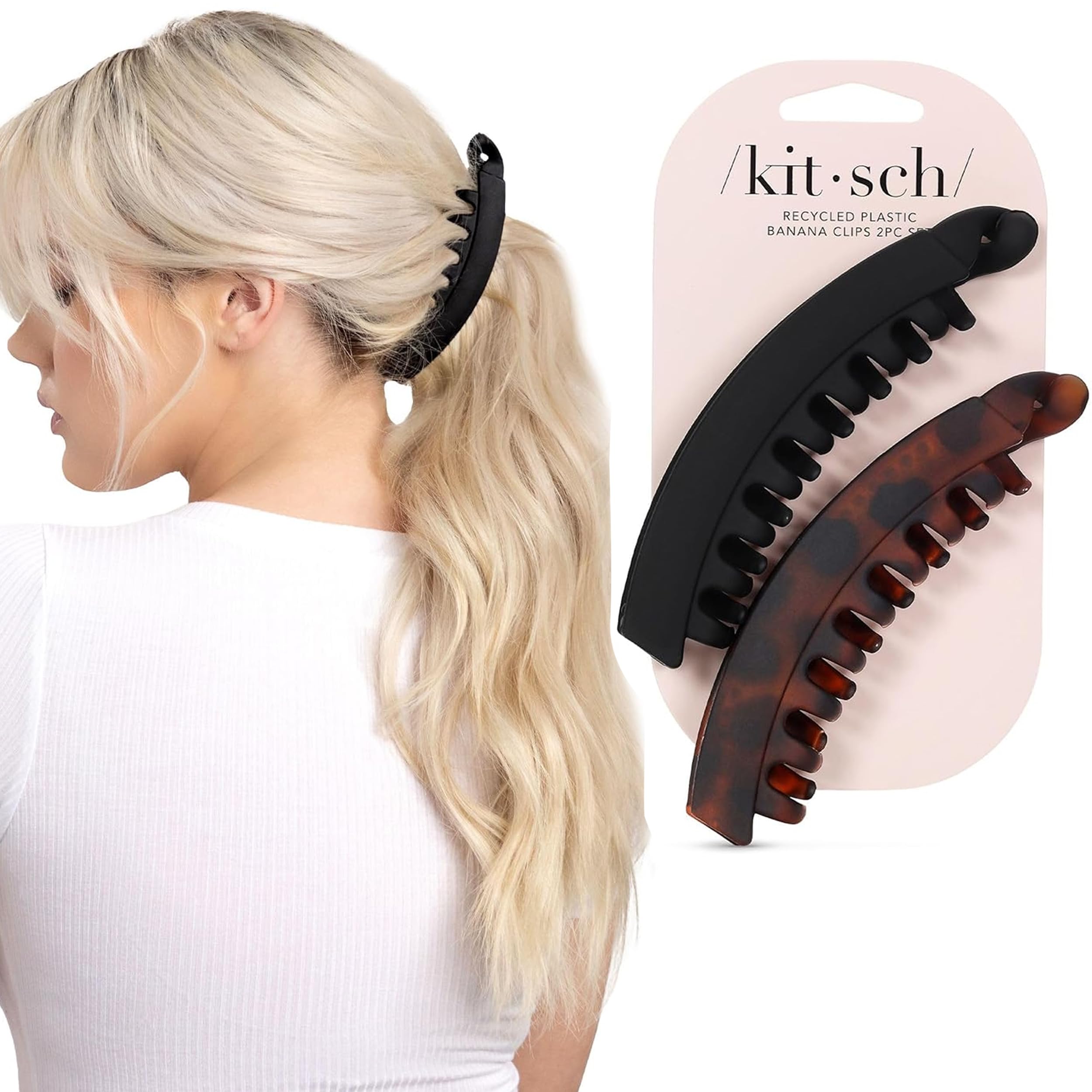 Buy now Kitsch Medium Claw Clips for Women - Strong Hold & Stylish Glossy Puffy Design Hair Accessories | Half-Up or Full Updos | Ideal Gifts for Women - 2pc Set, Black & Tort Tortoise and Black (2 Pieces, Banana Clip) at indiglob india