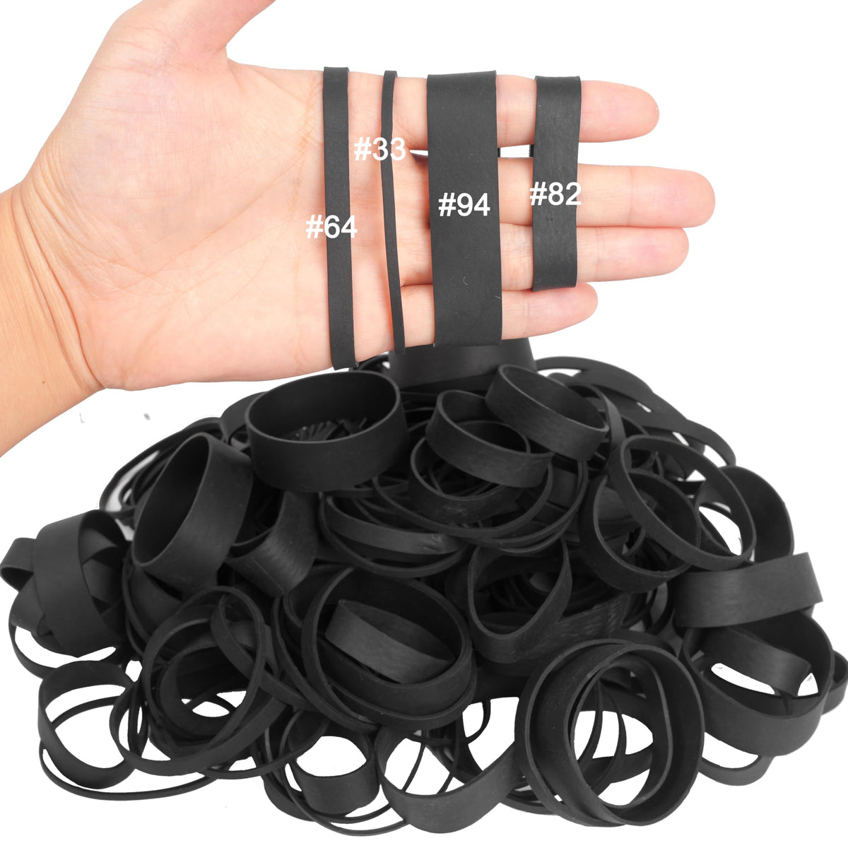 Rubber Bands Assorted Sizes Black Elastic Bands for Office Supplies 0.5lbs