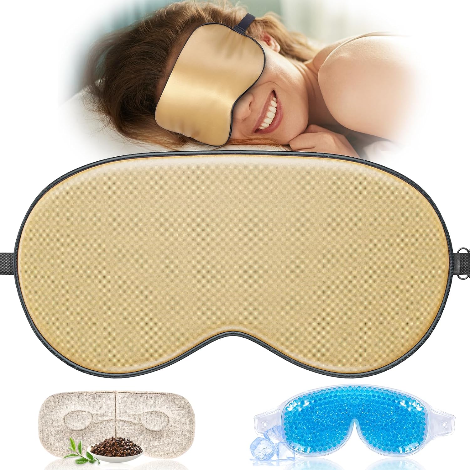 Buy now Heated Eye Mask (2-Packs), Moist Warm Compress Microwave with Flaxseed Cassia Seed, Weighted Eye Mask for Sleeping, Dry Eyes, Stye Eye Treatment, Relief Eye Fatigue (Black&Grey) 3 in 1 Champagne at indiglob india
