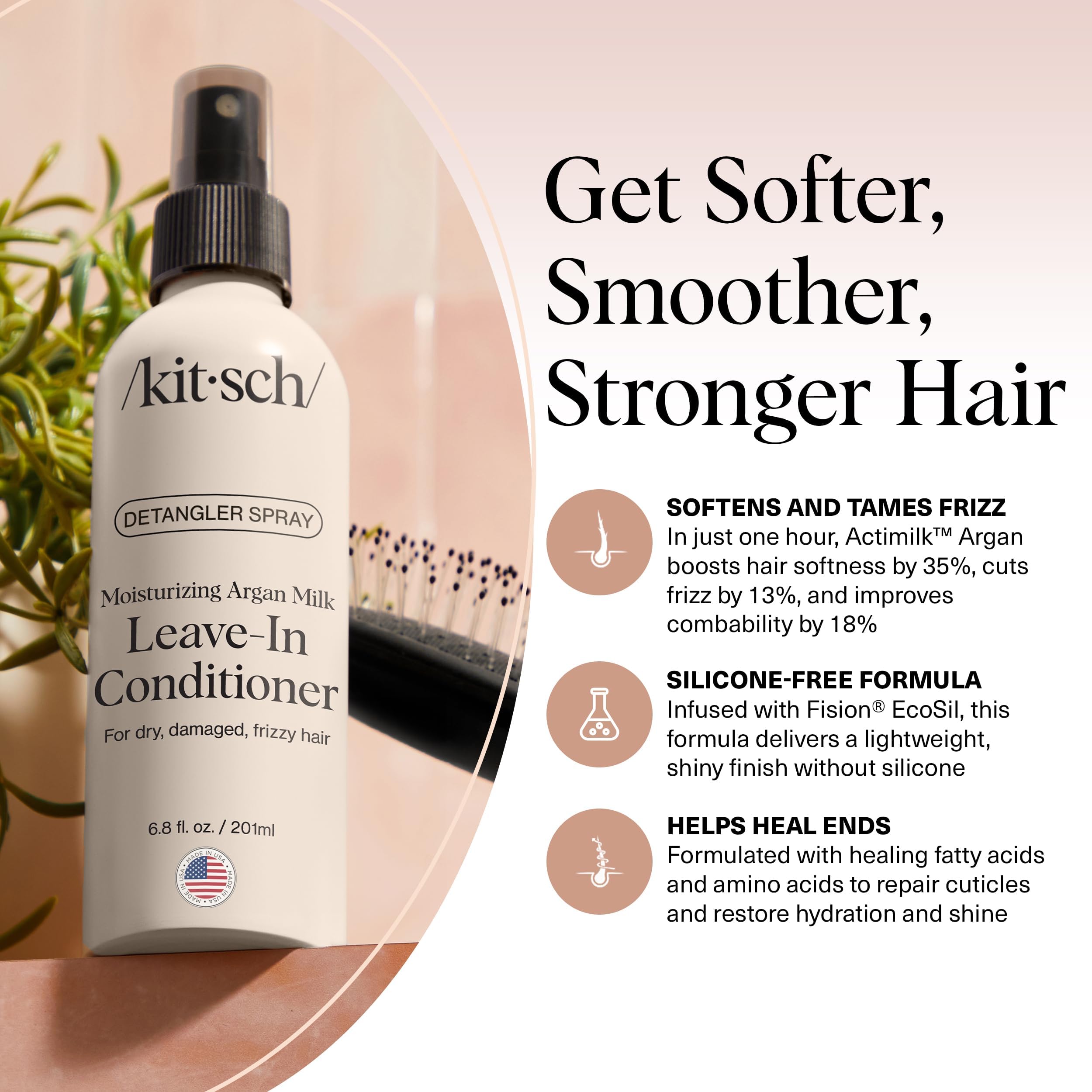 Buy now Kitsch Argan Milk Leave In Conditioner Spray â€“ Hair Detangler Spray for Curly, Wavy, Fine, Dry & Damaged Hair - Silicone-Free | Ideal Gifts for Women - 6.3oz at indiglob india