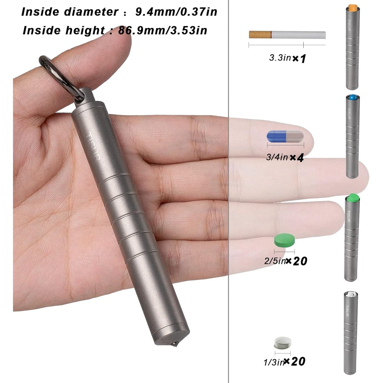 Buy now TISUR Small Travel Pill Box,Titanium Keychain Pill Holder Pill Case,Vitamin Organizer Metal Storage Pill Bottle Tube Container Multitool EDC Every Day Carry for Men at indiglob india