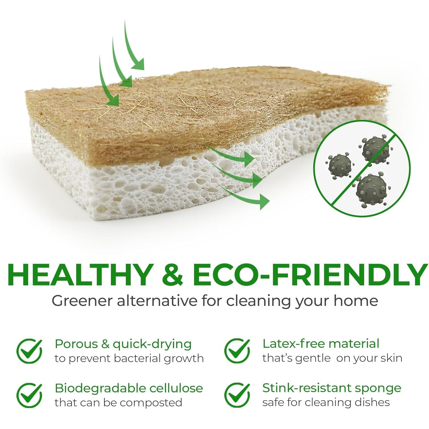 Buy now Biodegradable Natural Kitchen Sponge - Compostable Cellulose and Coconut Walnut Scrubber Sponge (12 Pack) at indiglob india