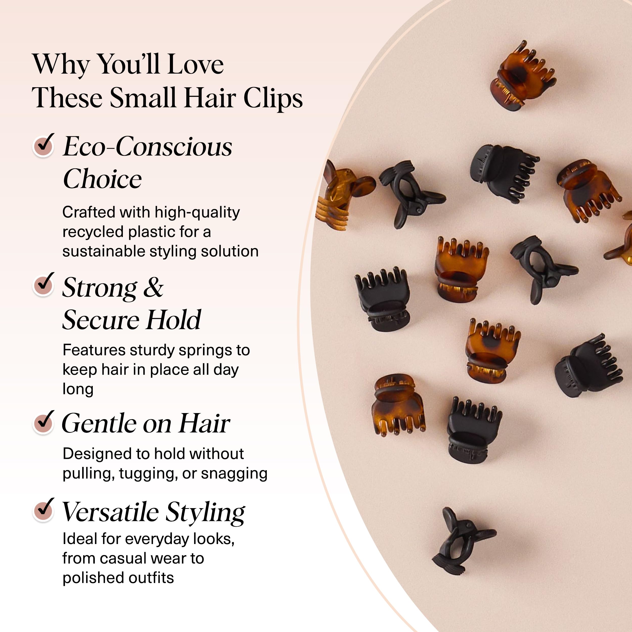 Kitsch Mini Hair Clips for Women - Tortoise & Black, 16 Pcs | Stays In Place Without Pulling or Snagging, Durable & Sturdy Plastic Small Hair Clips For Bangs, Stylish Hair Accessories