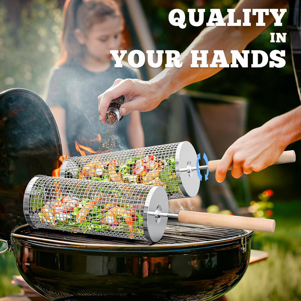Rolling Grill Basket, Grilling Accessories, Outdoor Camping, Gifts for Men