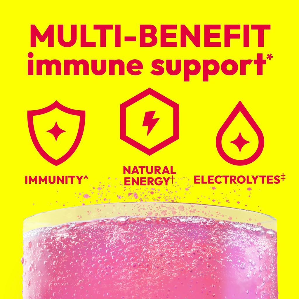 Emergen-C 1000mg Vitamin C Immune Support Powder, Raspberry, 60 ct | B Vitamins for Energy, Zinc and Manganese, Electrolytes, Natural Flavor, Caffeine Free, Vitamin D