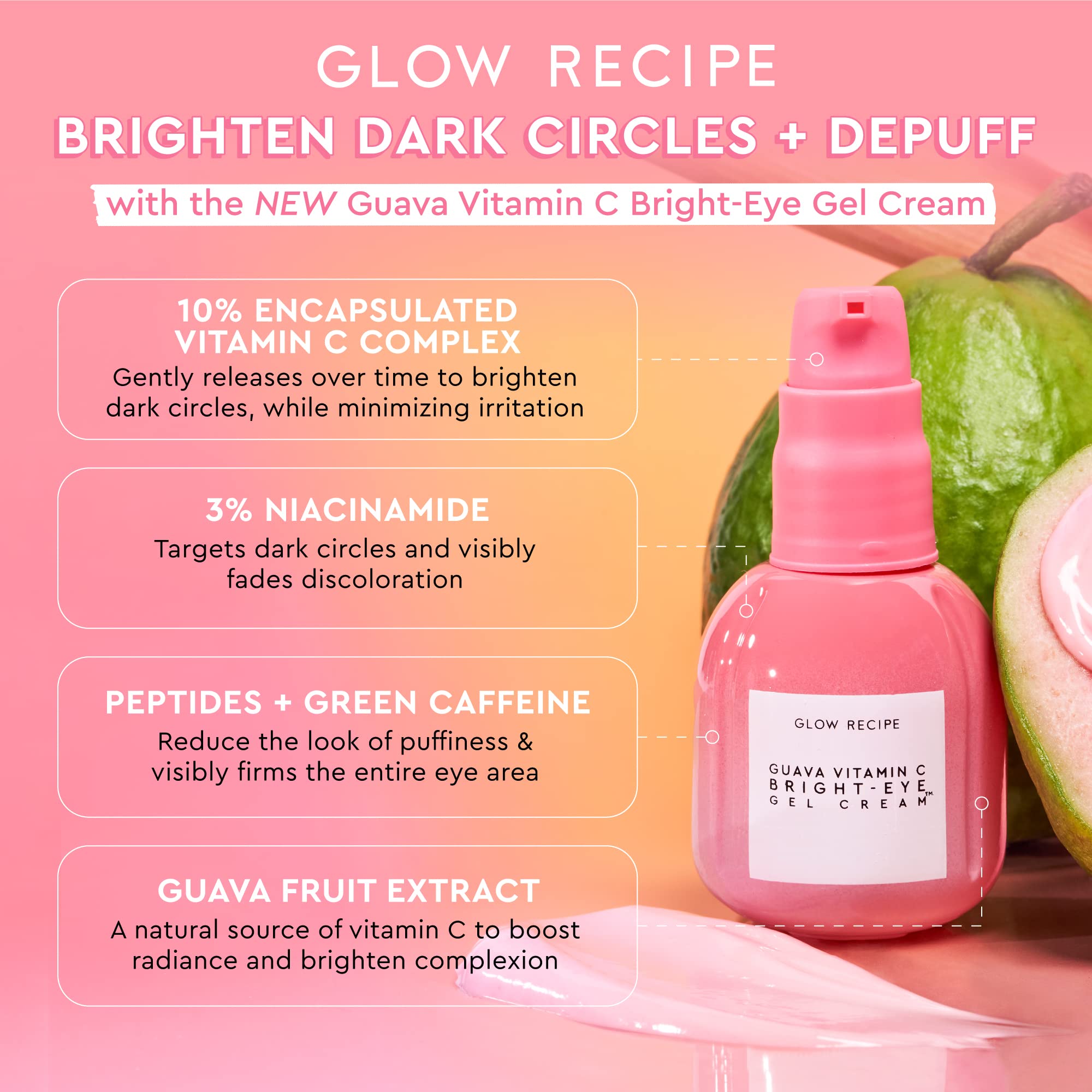 Buy now Glow Recipe Guava Vitamin C Brightening Eye Gel - Niacinamide, Peptides & Green Caffeine Gentle Under Eye Cream for Dark Circles, Puffiness & Bags - Lightweight, Hydrating, Firming - Makeup Prep, 15ml at indiglob india