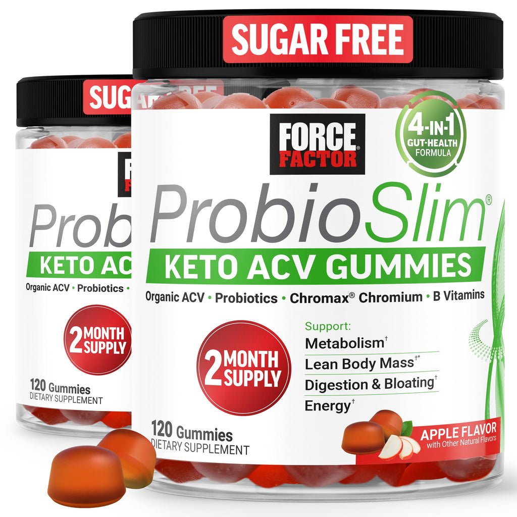 Force Factor ProbioSlim Apple Cider Vinegar Gummies | Keto ACV Gummies with Probiotics & Prebiotics to Support Digestion & Metabolism, Organic, Apple Flavor, 240 Gummies
