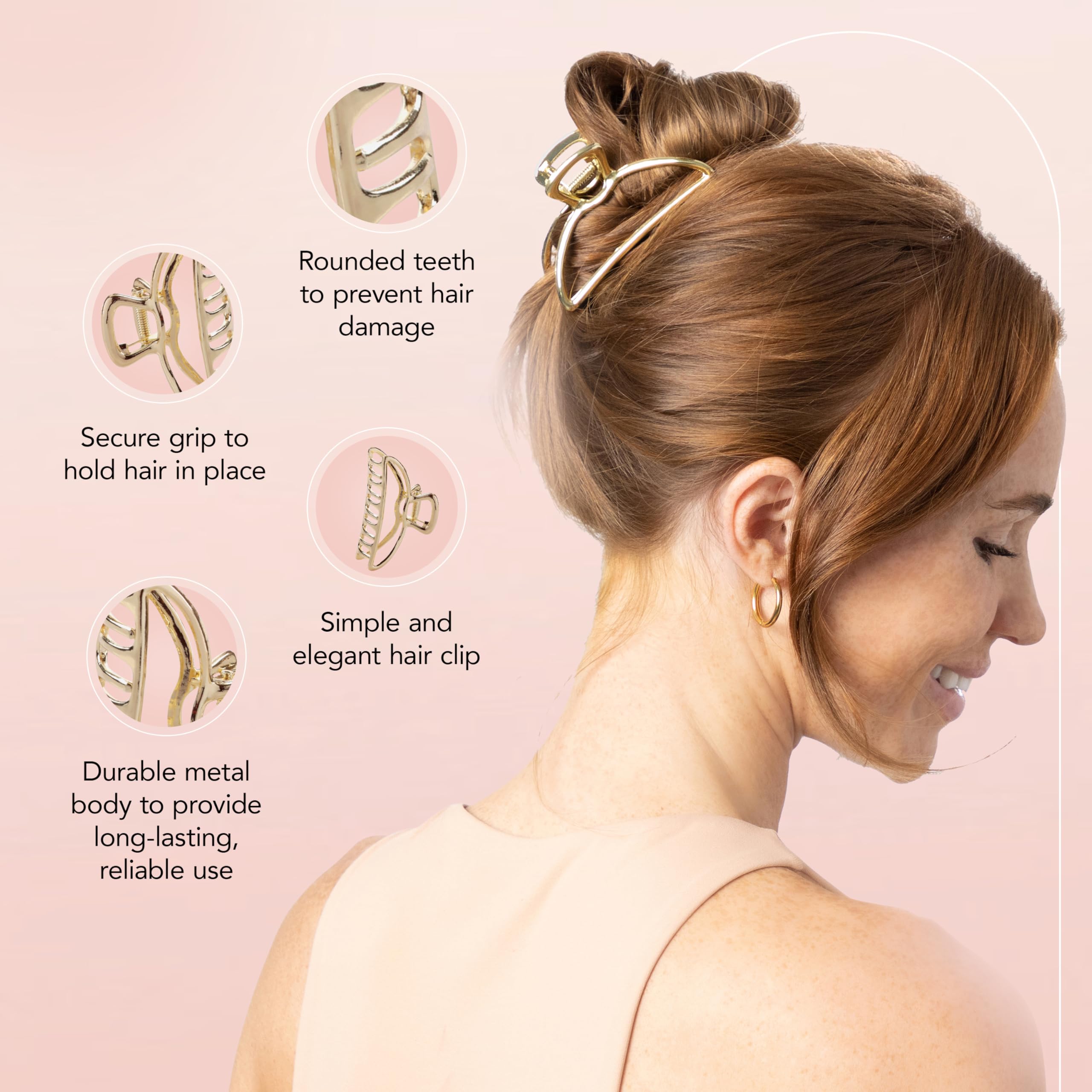 Kitsch Open Shape Metal Hair Clips for Women - Gold, 1 Pc | Durable & Elegant Gold Women Hair Accessories | Clips Hair Comfortably All-Day | Great For Everyday Use & Special Occasions