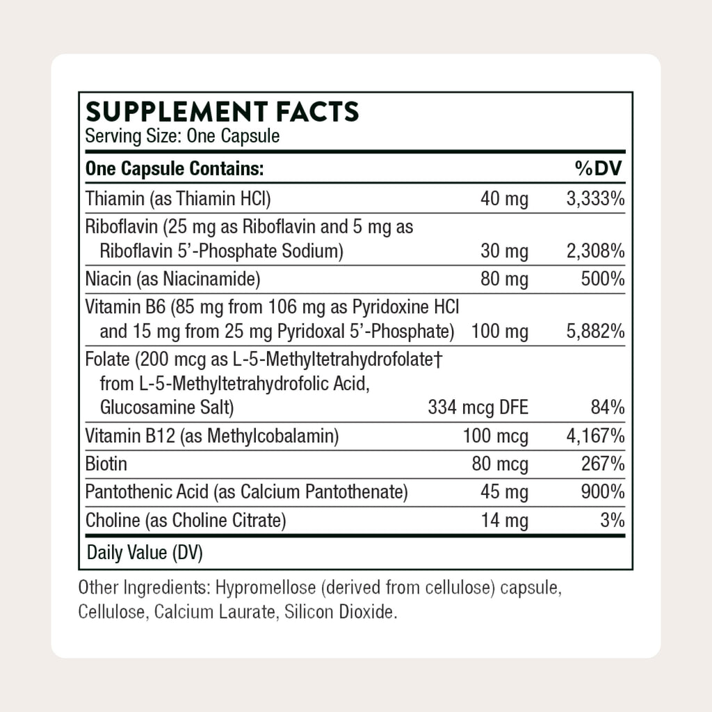 THORNE B-Complex #6, 8 Active B Vitamins, Choline & Extra B6, 60 Capsules | Supports Cellular Energy, Muscle Performance, Positive Mood & Neurological Function*, Gluten-Free, NSF Certified for Sport