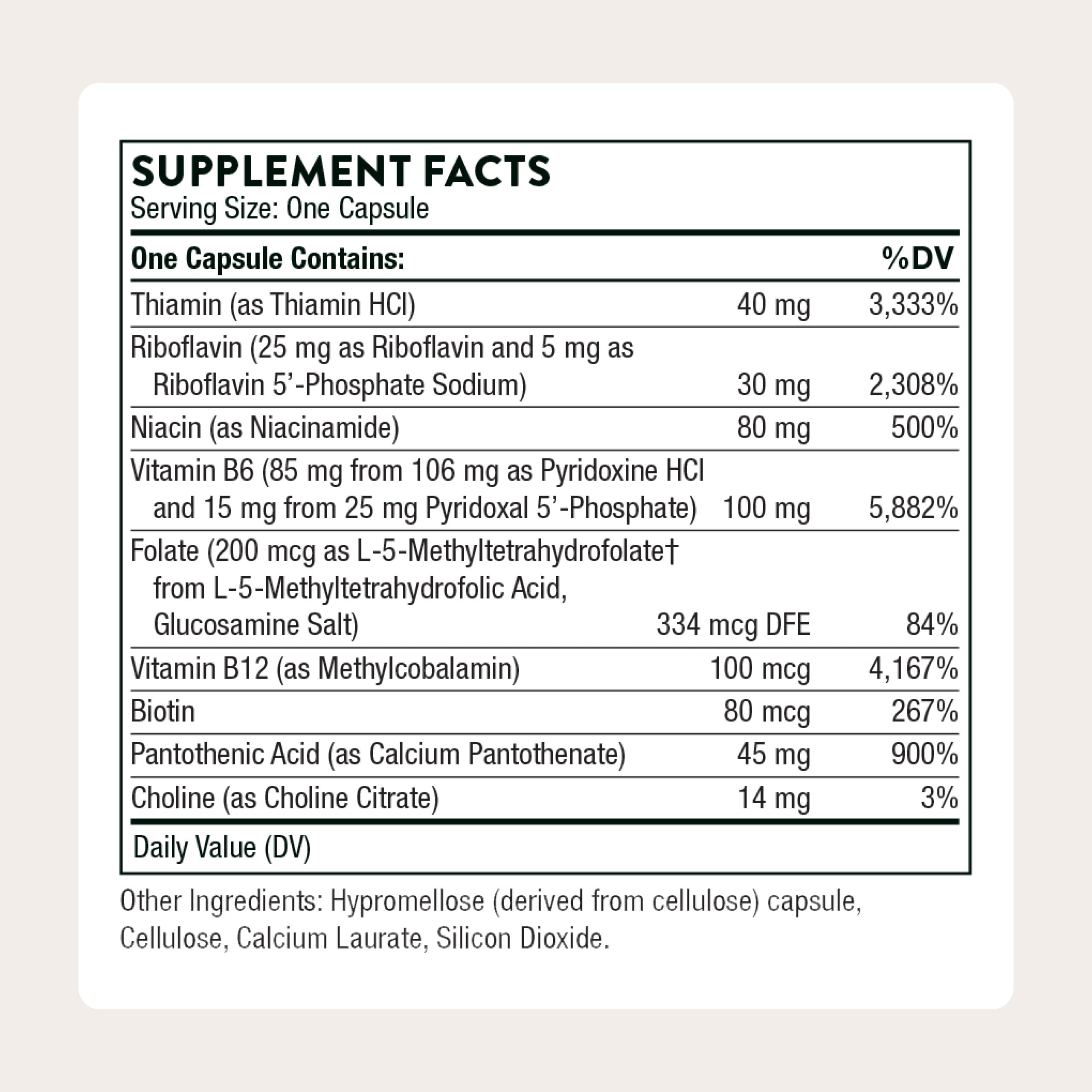 THORNE B-Complex #6, 8 Active B Vitamins, Choline & Extra B6, 60 Capsules | Supports Cellular Energy, Muscle Performance, Positive Mood & Neurological Function*, Gluten-Free, NSF Certified for Sport