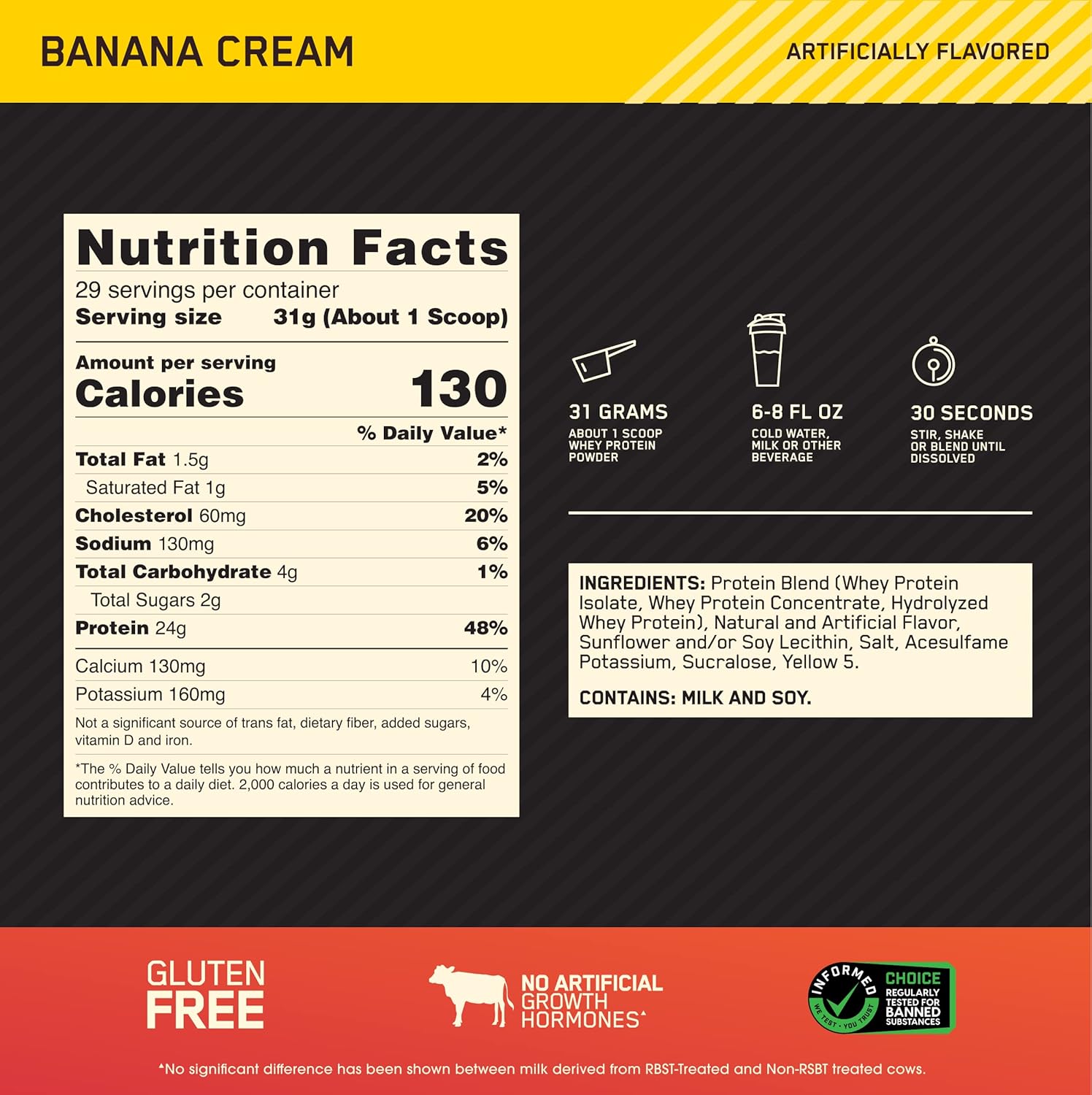 Buy now Optimum Nutrition Gold Standard 100% Whey Protein Powder, Banana Cream, 2 Pound (Packaging May Vary) at indiglob india