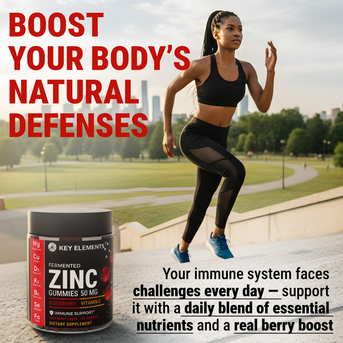 KEY ELEMENTS Immune Support Zinc Gummies 50mg with Elderberry Vitamin C
