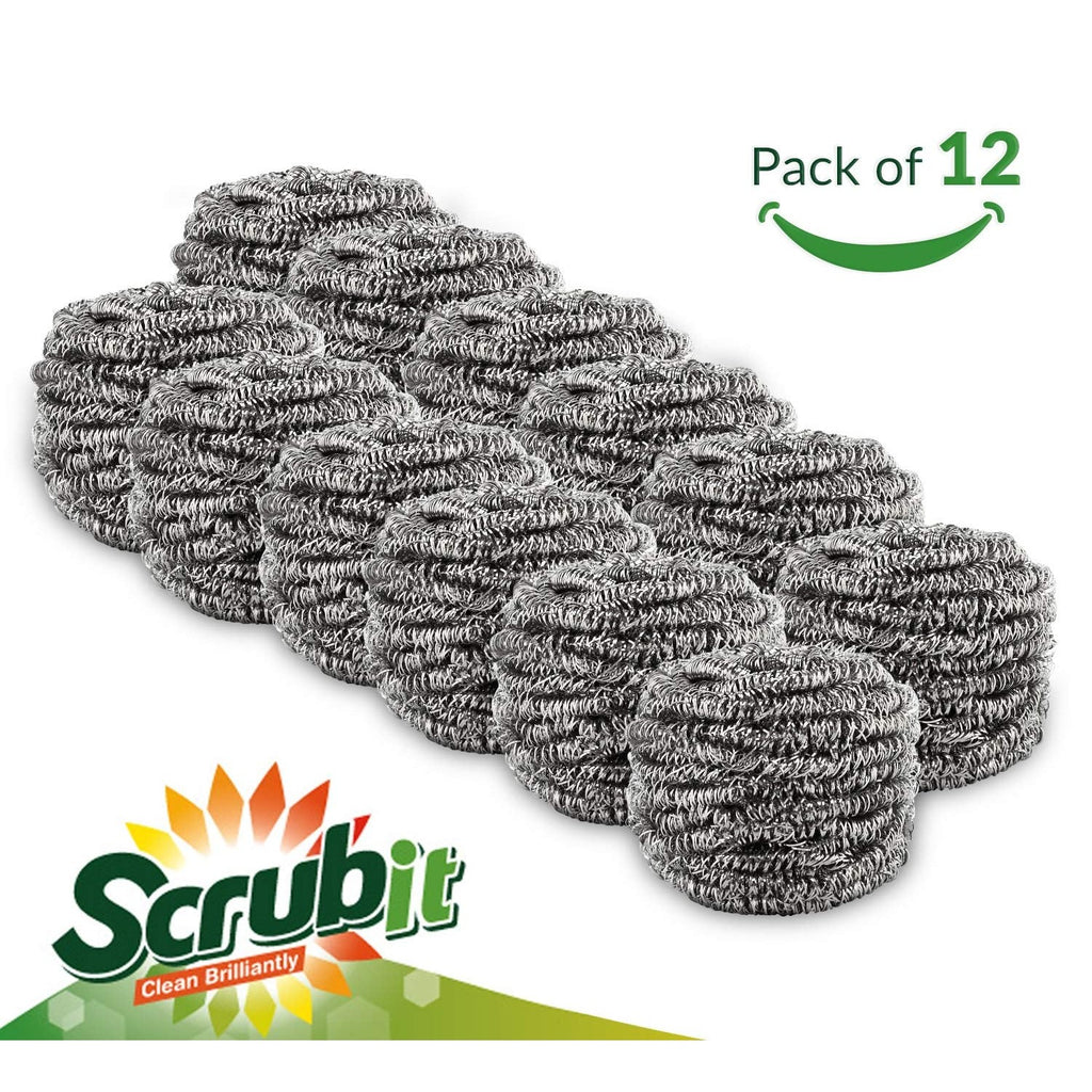 12 Pack Stainless Steel Scourers by Scrub It – Steel Wool Scrubber Pad Used for Dishes, Pots, Pans, and Ovens. Easy scouring for Tough Kitchen Cleaning.