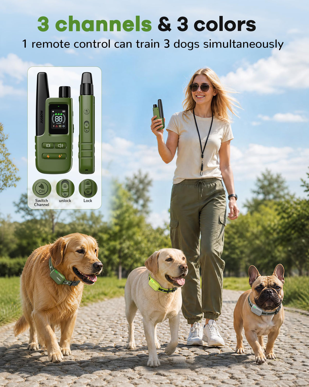 Shock Collar for Dogs 3 Pack - 4500FT Dog Training Collar ,Green