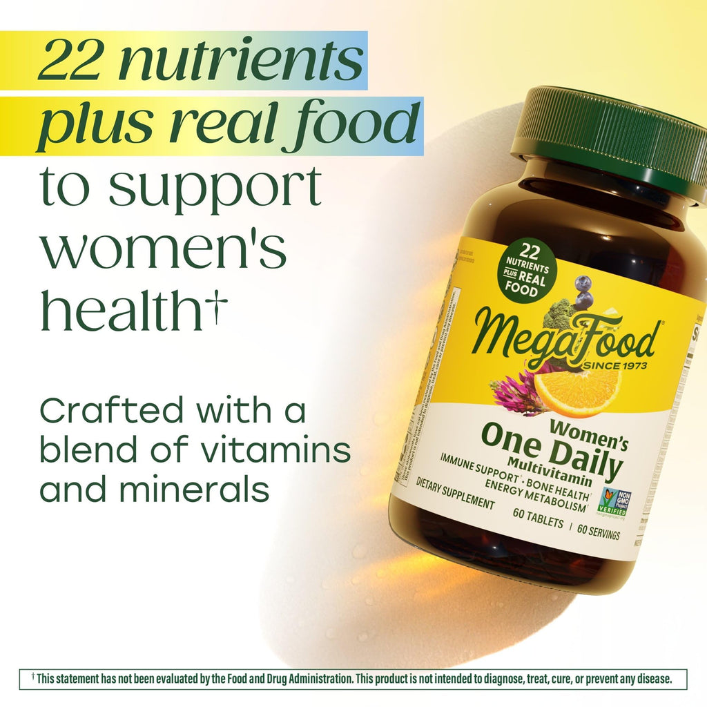 MegaFood One Daily Multivitamin for Women with 22 Nutrients, 30 Tablets | Immune Support, Cellular Energy & Healthy Skin & Hair, Methylfolate, Methylated B12, Iron, C, D3, Vegetarian, 30 Servings