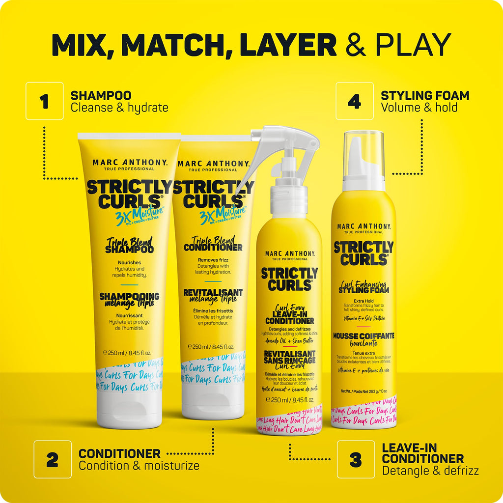 Marc Anthony Strictly Curls, Defining Curl Styling Mousse Foam - Curly Hair | Frizz Taming, Lightweight Curl Defining Hair Mousse, Extra Hold for for Full Volume, Soft, Defined Curls & Waves