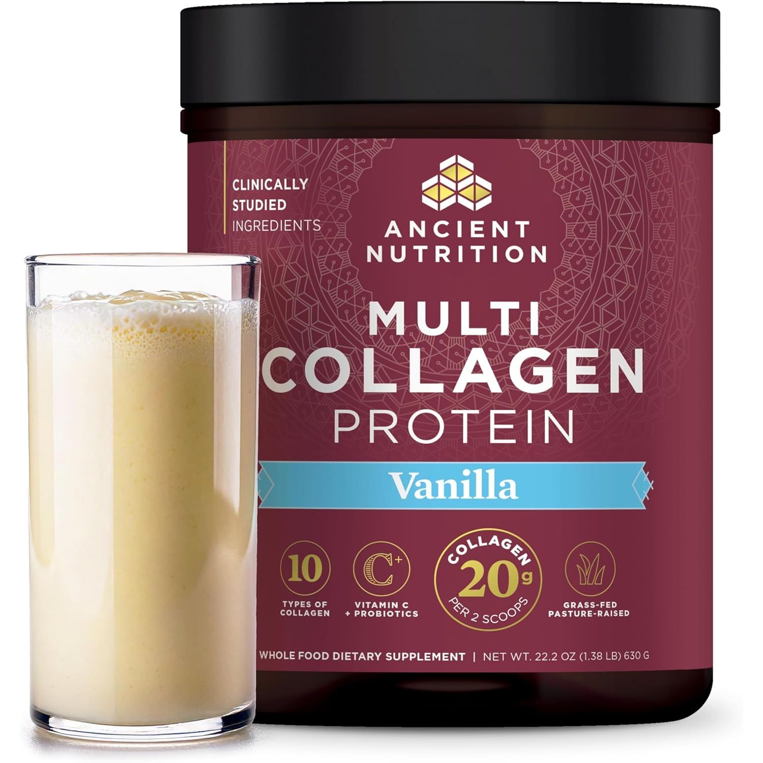 Buy now Ancient Nutrition Collagen Powder Protein with Probiotics, Unflavored Multi Collagen Protein with Vitamin C, 45 Servings, Hydrolyzed Collagen Peptides Supports Skin and Nails, Gut Health, 16oz 1.39 Pound (Pack of 1) Vanilla at indiglob india