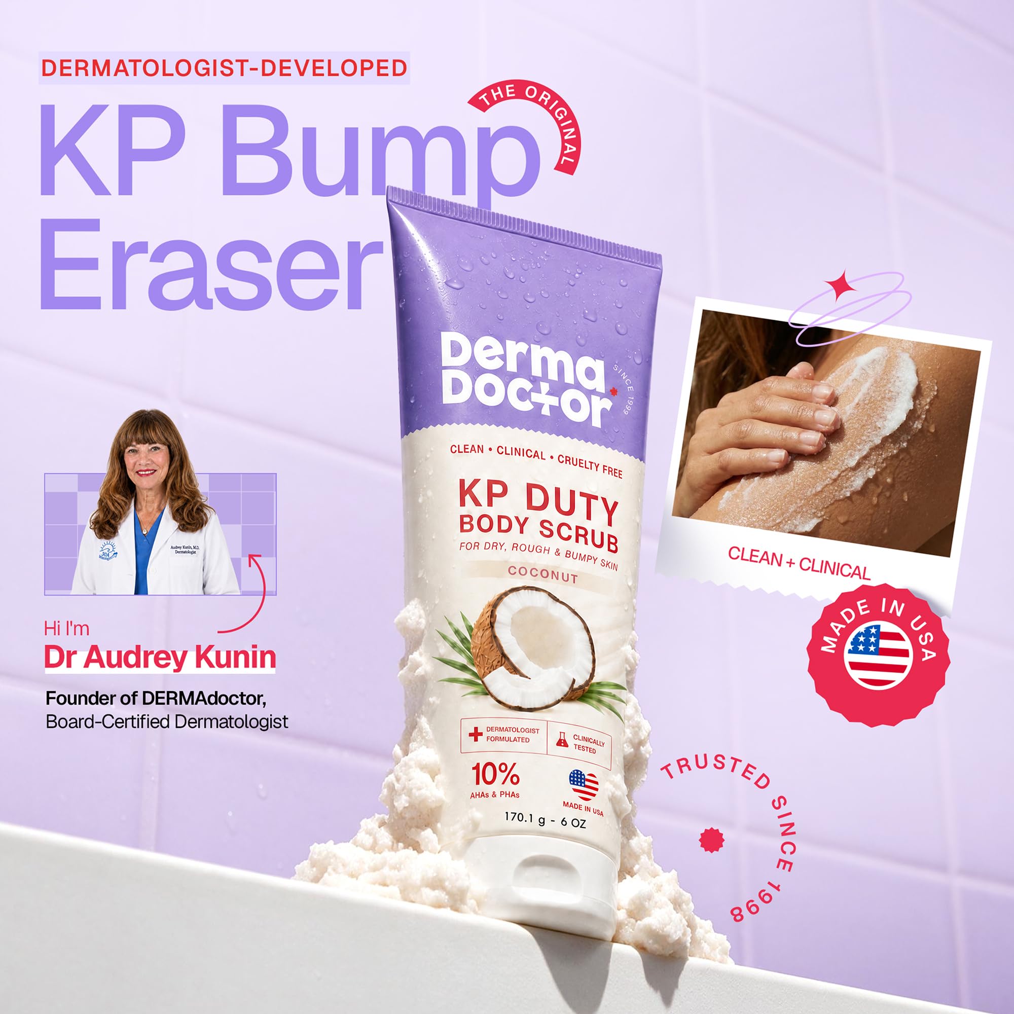 DERMAdoctor KP Bump Eraser Body Scrub, 10% AHAs + PHAs, Rough & Bumpy Skin