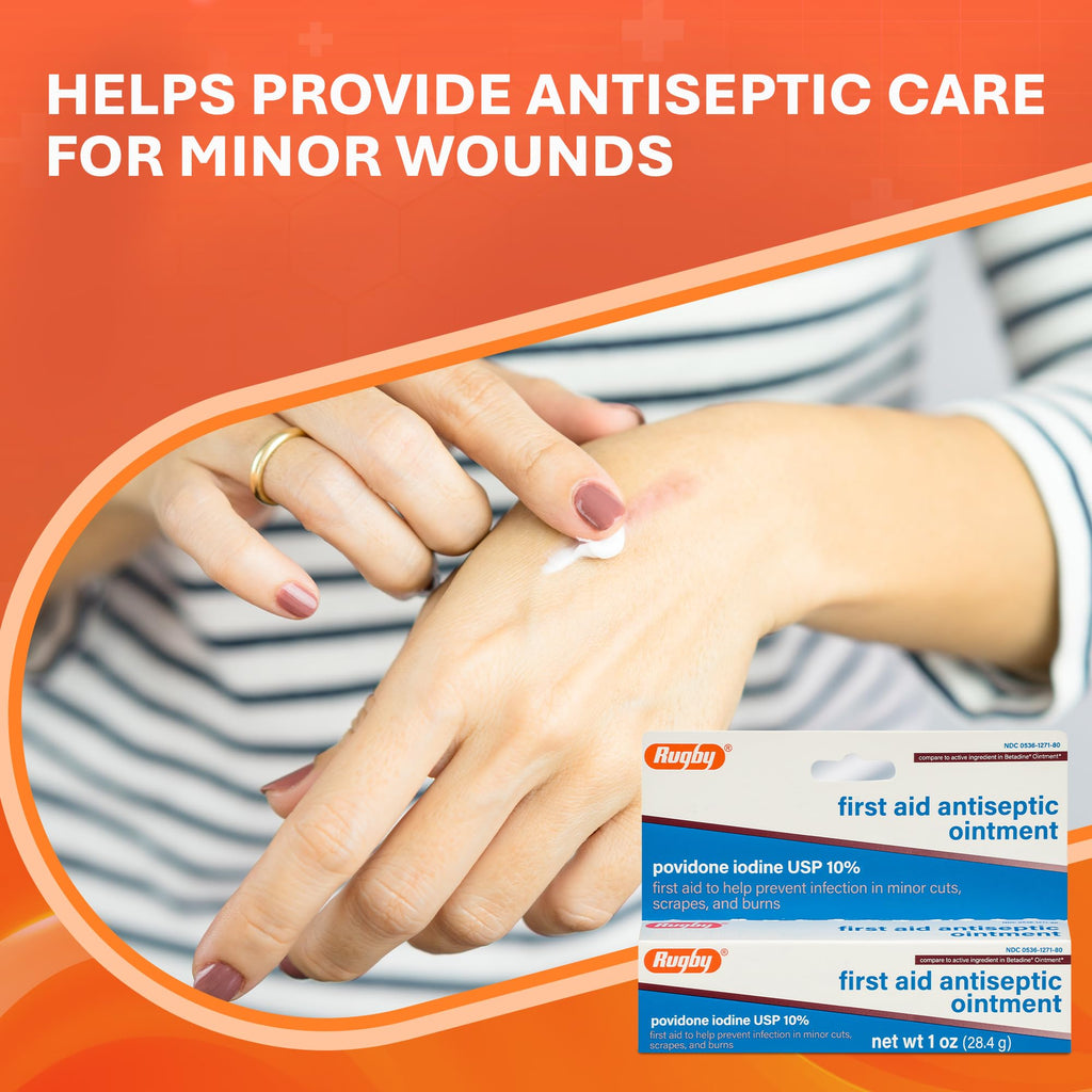 Rugby First Aid Antiseptic Ointment, Povidone Iodine USP 10%, 1 Oz