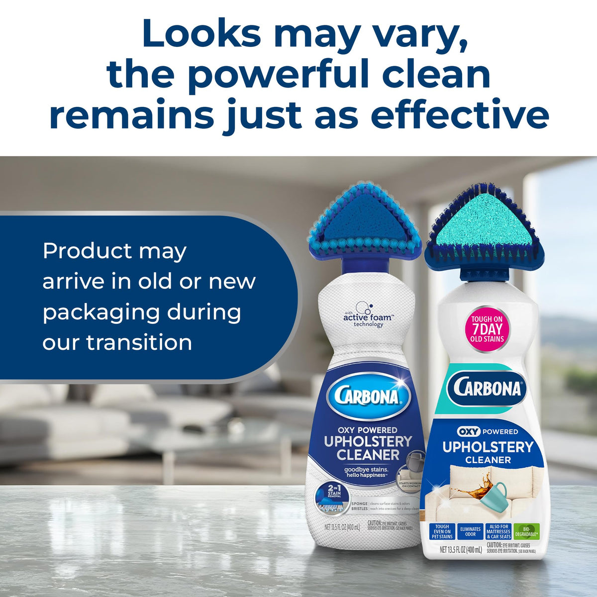 Carbona Oxy Powered Upholstery Cleaner with Brush & Sponge (13.5 Fl Oz), Stain Remover for Couches, Car Seats & Mattresses. Fast Formula, No Residue