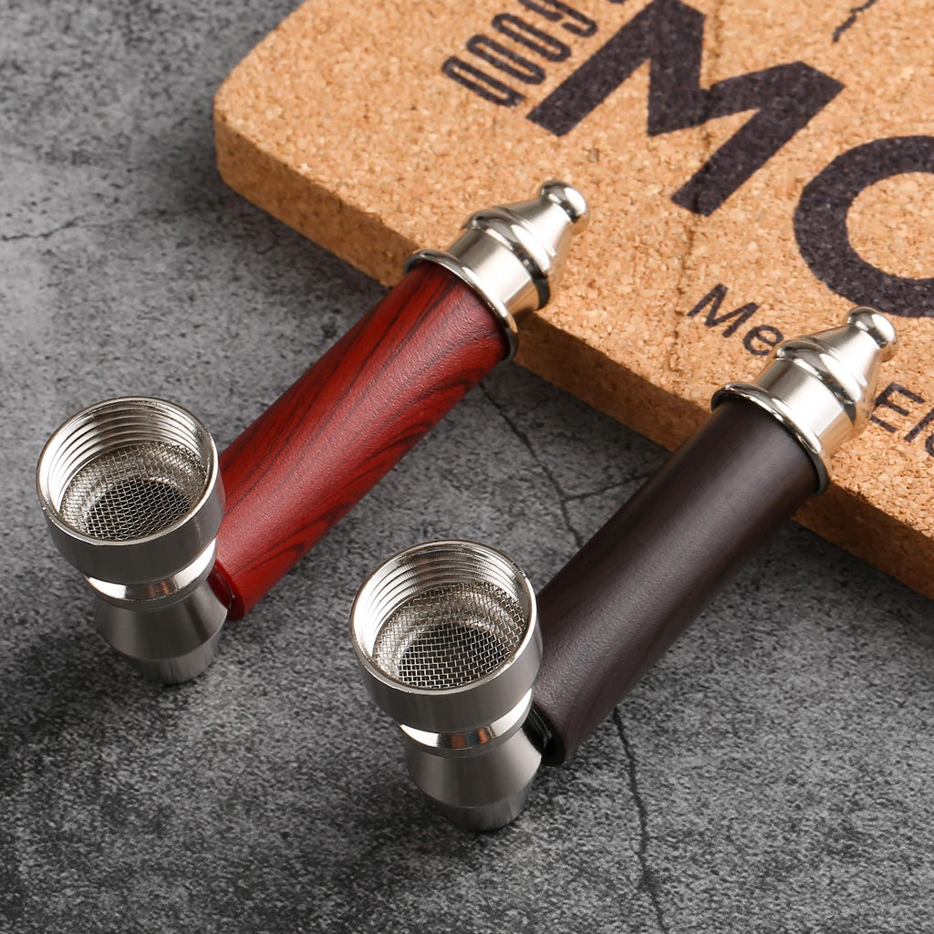 2PCS Tobacco Pipe Set – Wooden Classic Texture Smoking Pipes in Red and Black with Smooth Handle Finish – Includes Pouch for Everyday Use and Gifting