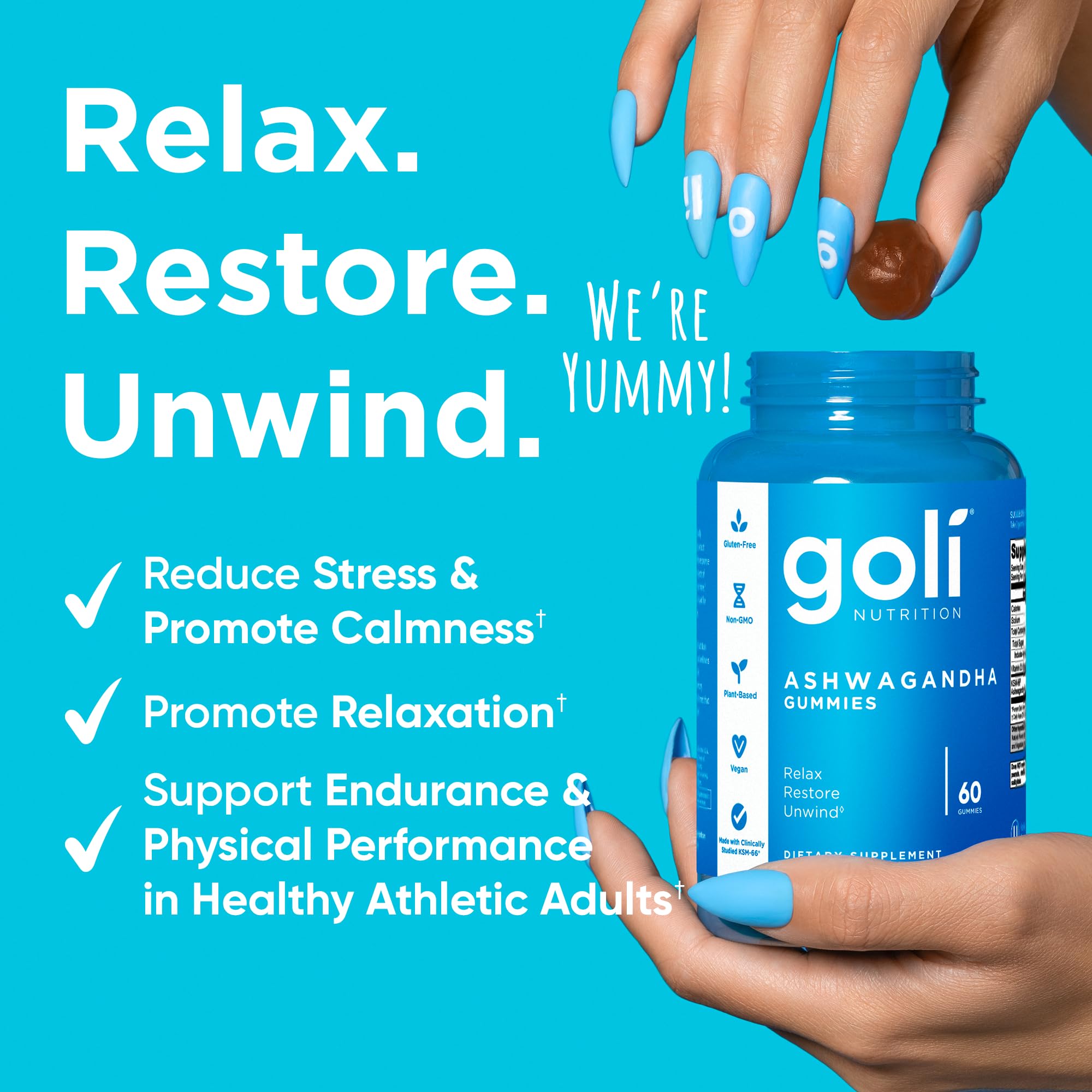 Goli Ashwagandha & Vitamin D Gummy - 300 Count - Mixed Berry, KSM-66, Vegan, Plant Based, Non-GMO, Gluten-Free & Gelatin Free Relax. Restore. Unwind, Pack of 5