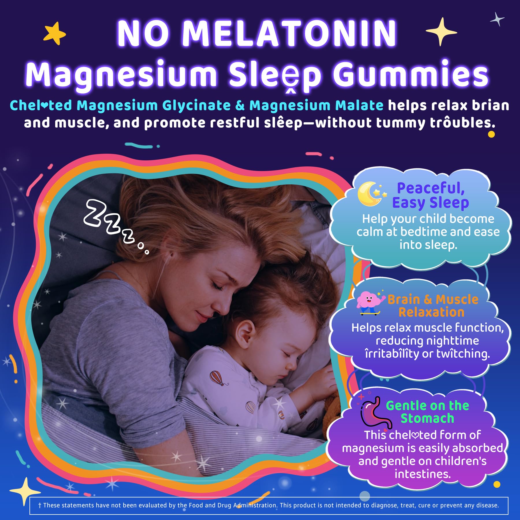 Kids Sleep Gummies, NO Melatonin Sleep Aid Gummies w/ Magnesium Glycinate, Magnesium Malate, L-Theanine, Lavender, B6, Zinc, D3K2 for Restful Sleep, Relax Brain & Muscle, Immune Support, Non-GMO 2Pack
