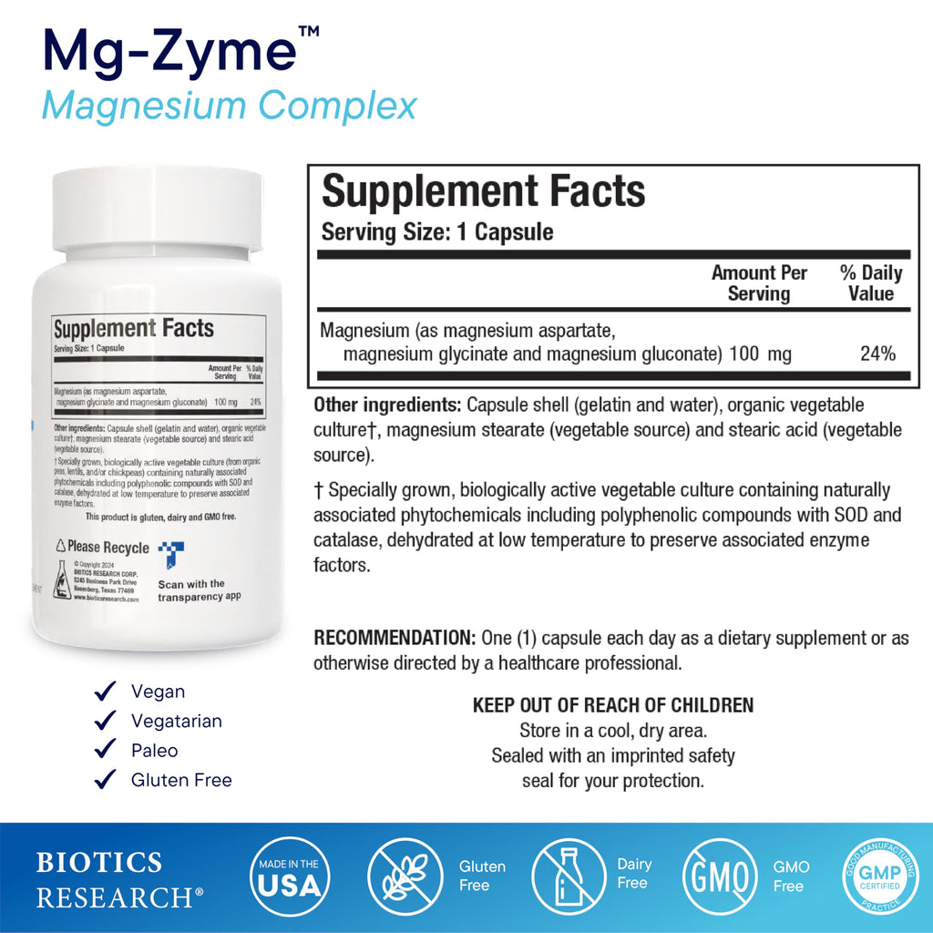 BIOTICS RESEARCH Mg-Zyme™ Triple Magnesium Complex 100 mg - 100 Capsules