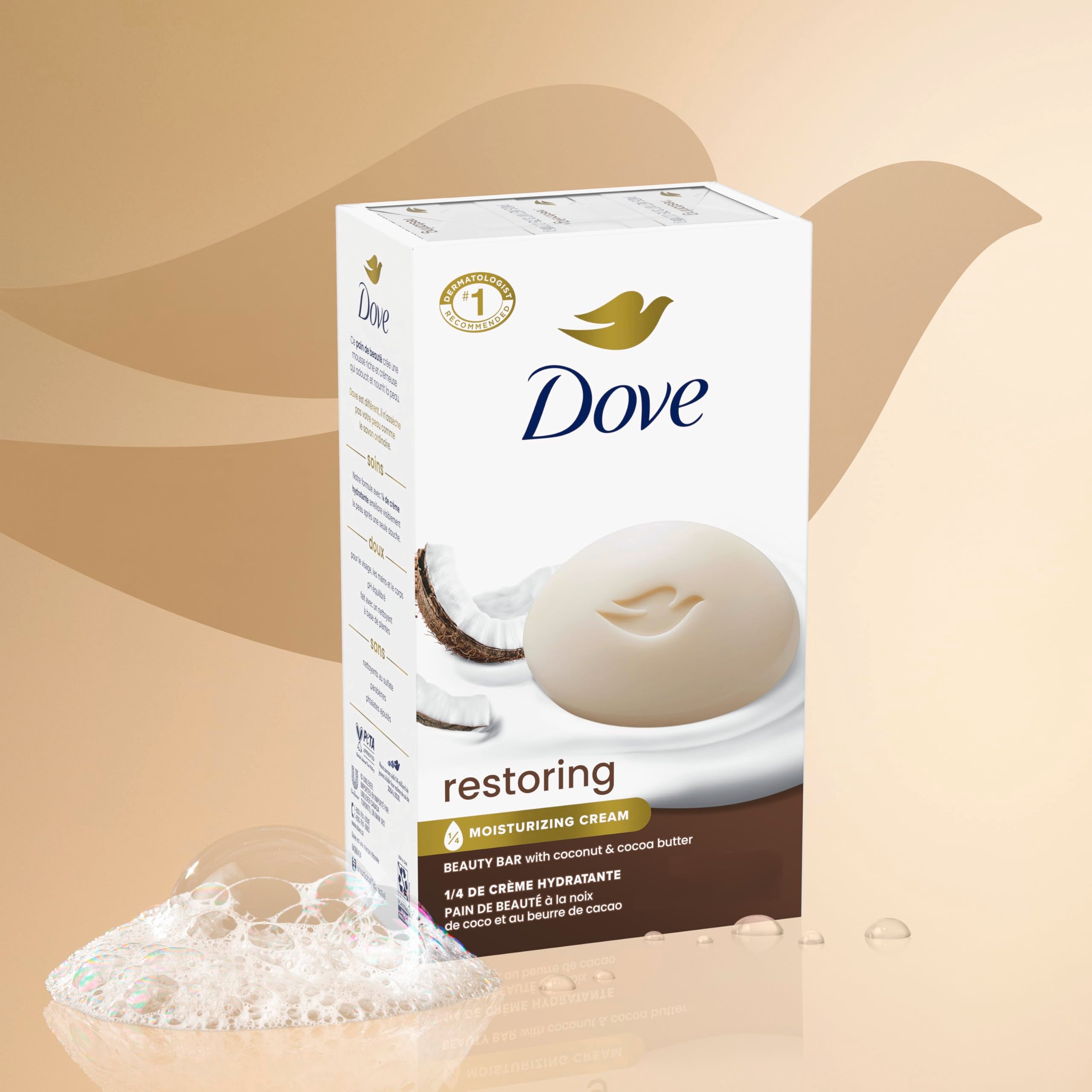 Dove Beauty Bar Soap Restoring Coconut & Cocoa Butter 6 Count 3.75 oz | For Restored Skin, Nourishes Skin