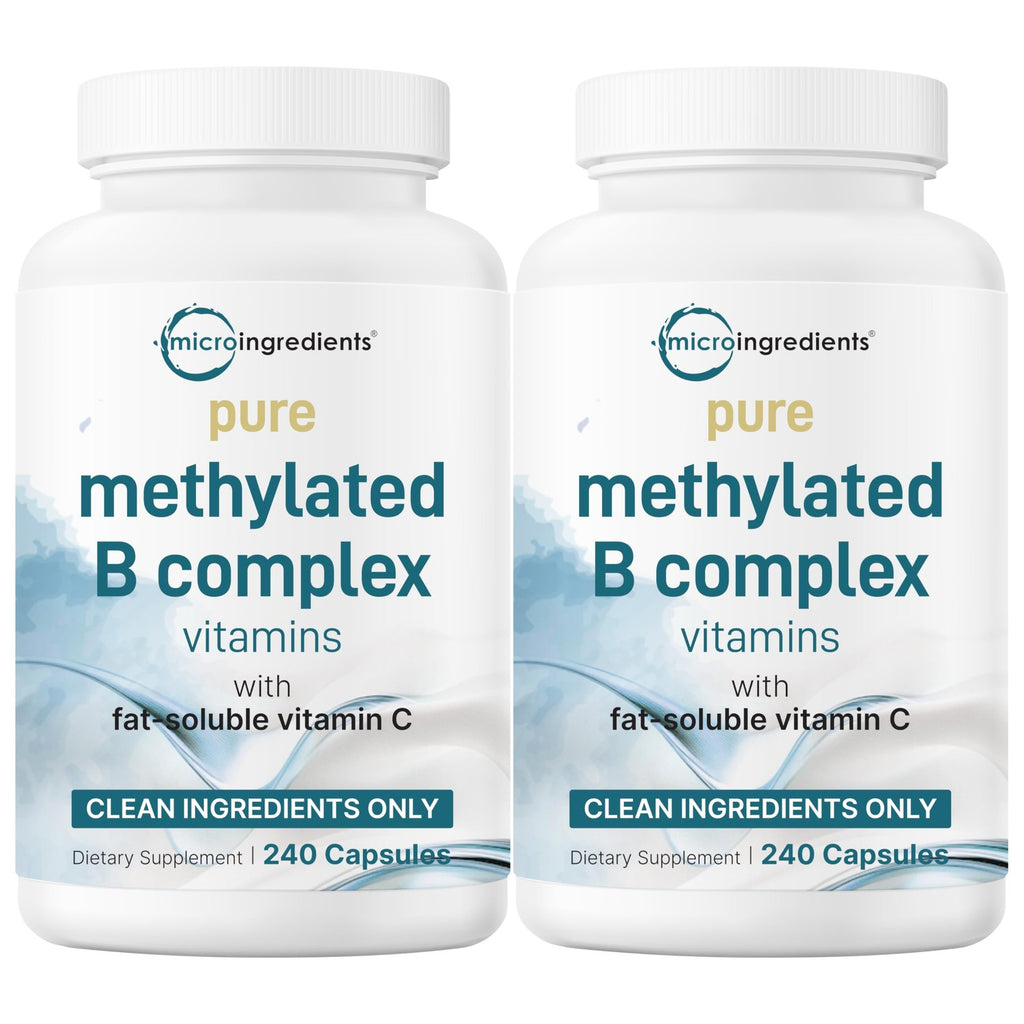 Micro Ingredients Pure Methylated B Complex Vitamins, 240 Capsules | 11-in-1 with Methylfolate, Methylcobalamin B12 & P5P + Fat-Soluble Vitamin C, Choline & Inositol. Filler Free, Non-GMO.