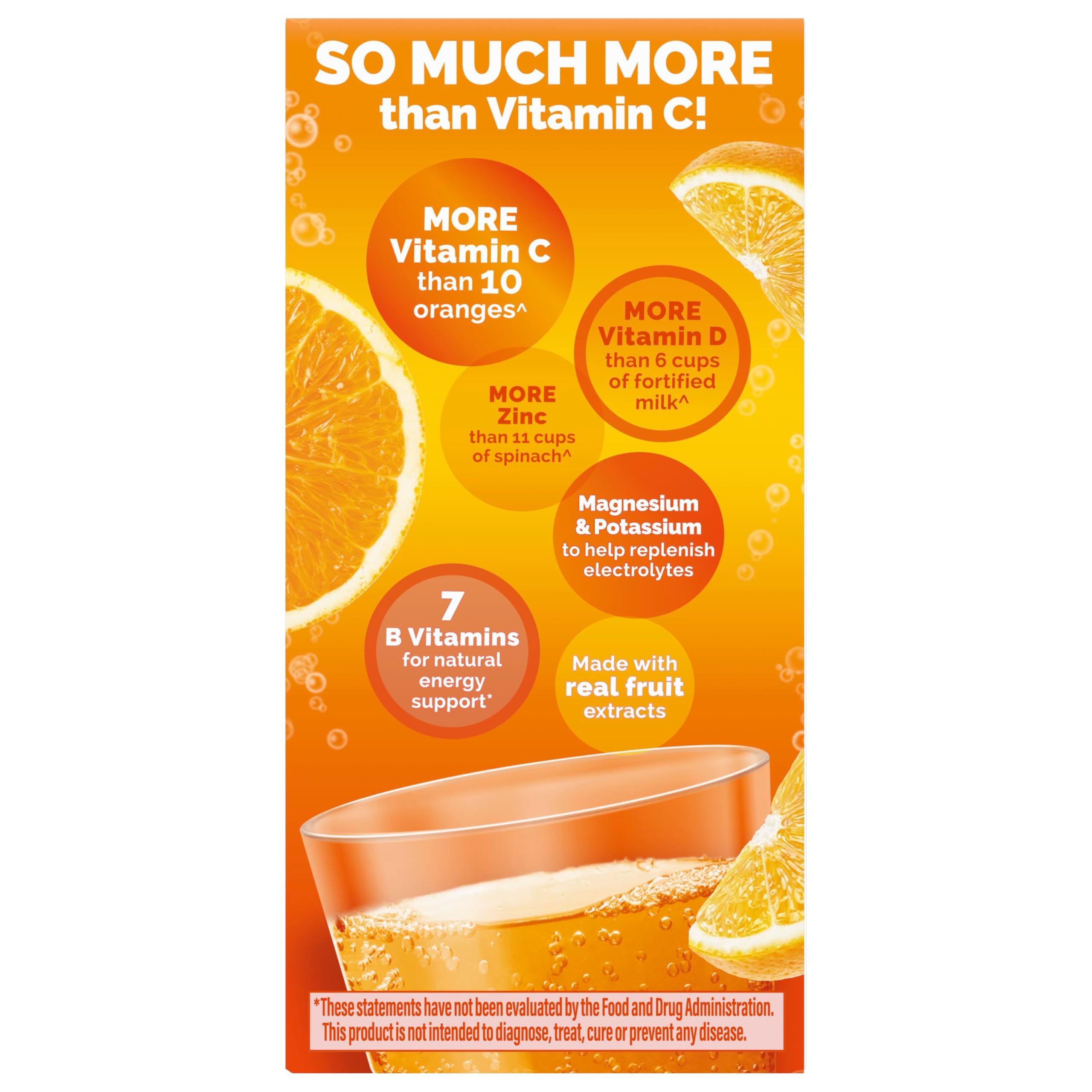 Emergen-C 1000mg Vitamin C Immune Support Powder, Super Orange, 10 ct | B Vitamins for Energy, Zinc and Manganese, Electrolytes, Natural Flavor, Caffeine Free, Portable