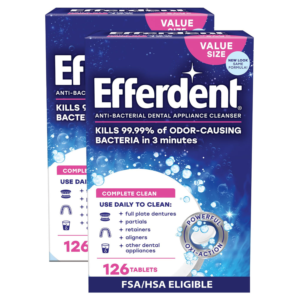 Buy now Efferdent Denture Cleaner Tablets â€“ Dental Appliances, Aligners, Mouth Guard, and Retainer Cleaner Tablets, Complete Clean, 126 Count 252 Count at indiglob india