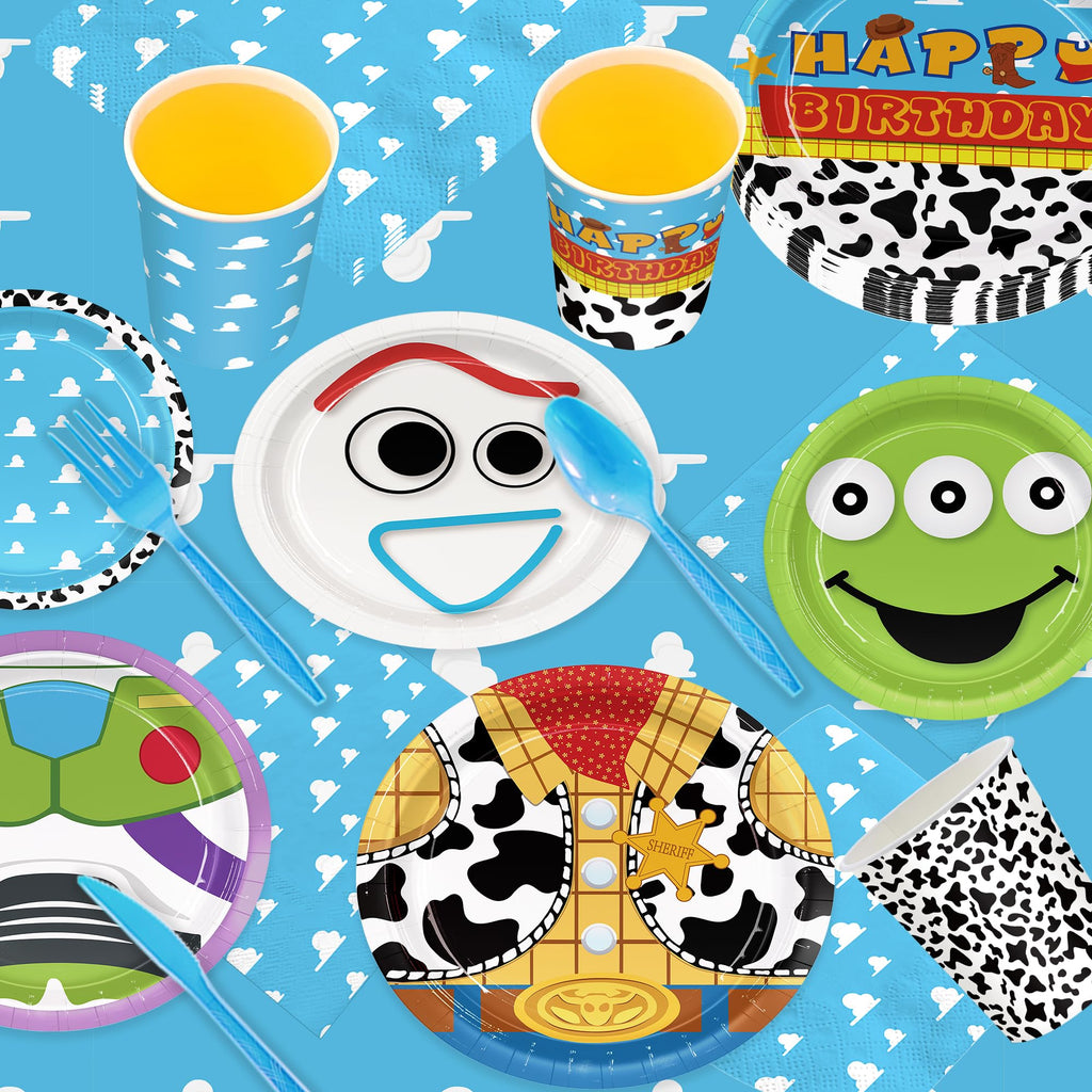 171pcs Toy Birthday Party Supplies Include Paper Plates Napkins Cups Banner