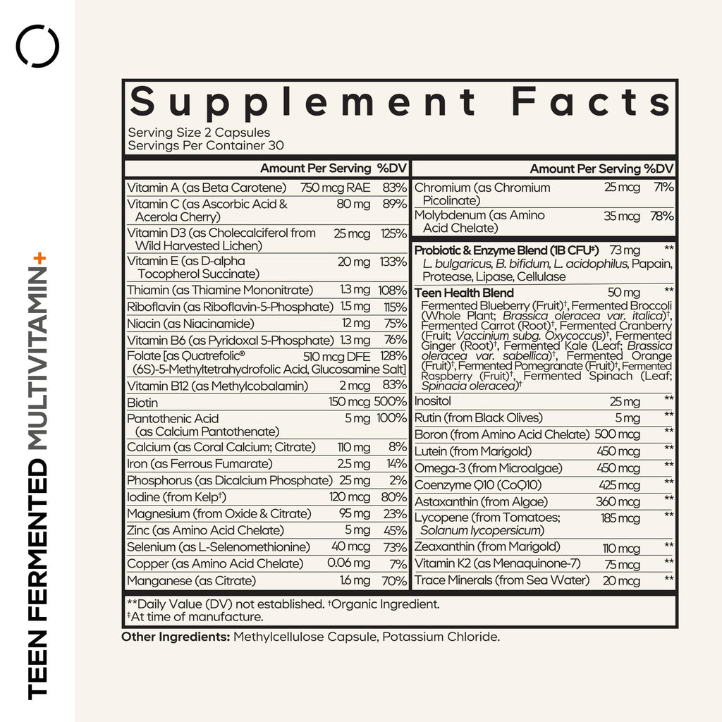 Codeage Teen Multivitamin Supplement – Daily Vitamins and Minerals for Teen Boys and Girls – Organic Whole Food Formula with Omega-3 and Vitamins A to K - 2 Pack
