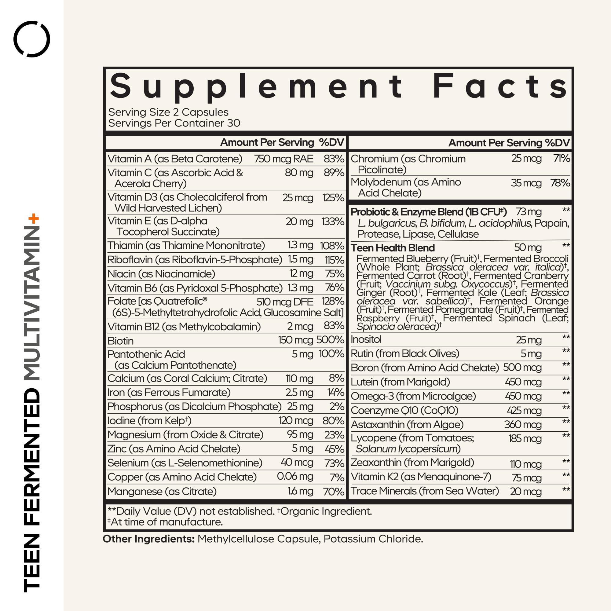 Codeage Teen Multivitamin Supplement – Daily Vitamins and Minerals for Teen Boys and Girls – Organic Whole Food Formula with Omega-3 and Vitamins A to K - 2 Pack